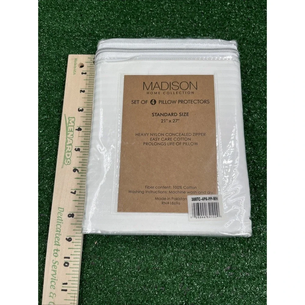 Madison Home Collection 300 Thread Count Set of 4 Pillowcase Protector White NEW